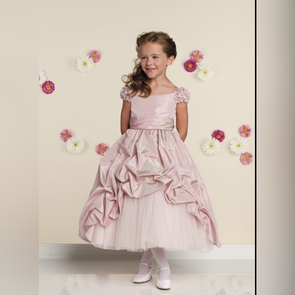 Joan Calabrese for Mon Cheri Pink Flower Girl Dress Wedding Communion Size 6 EUC